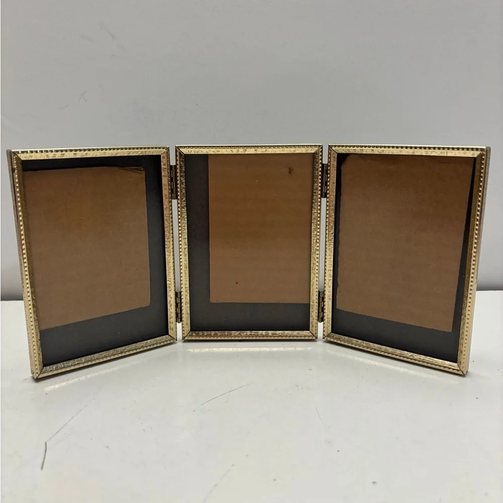 Vintage gold tone Trifold 3 photo frames